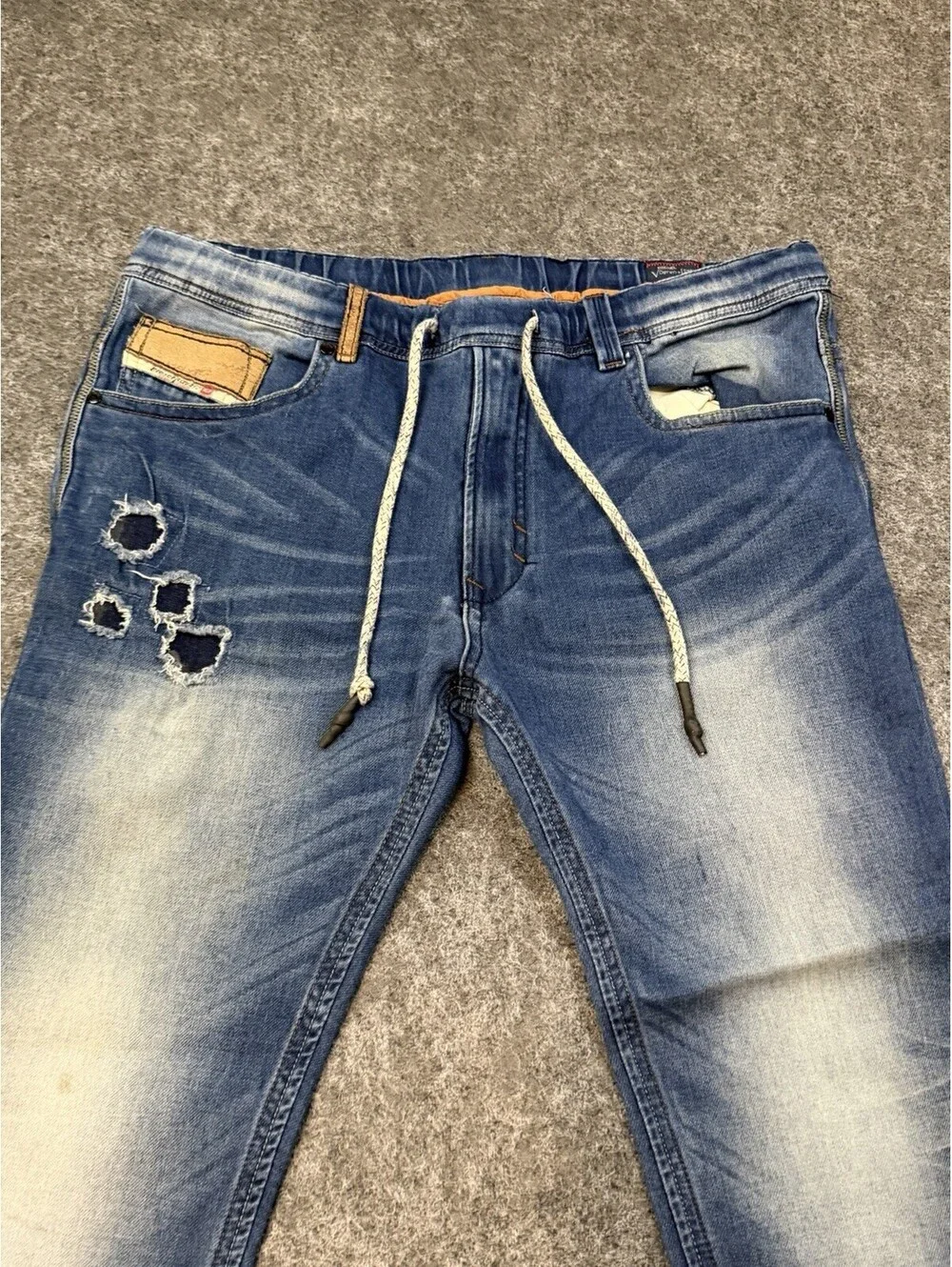 Diesel Krooley Denim Sweatogg Jeans Men’s 32 Blue Distressed Drawstring Italy